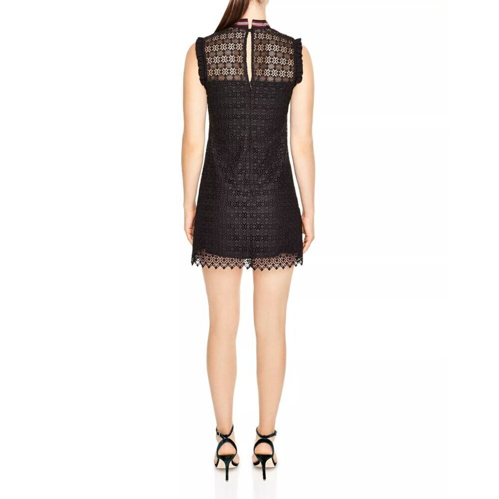 Sandro Black Fidele Tie-Neck Lace Mini Dress Size 2 - 41482 - Picture 3 of 12